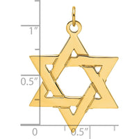 14K Yellow Gold Polished Star of David Pendant - 32mm Length, 29.25mm Charm Length by Oro Pregiato