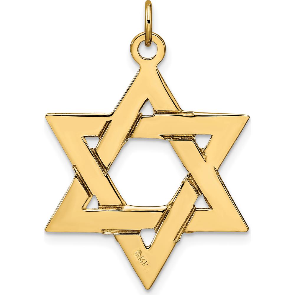 14K Yellow Gold Polished Star of David Pendant - 32mm Length, 29.25mm Charm Length by Oro Pregiato