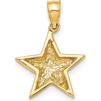 14K Yellow Gold Polished Star Pendant - Solid Design with Concave Profile by Oro Pregiato