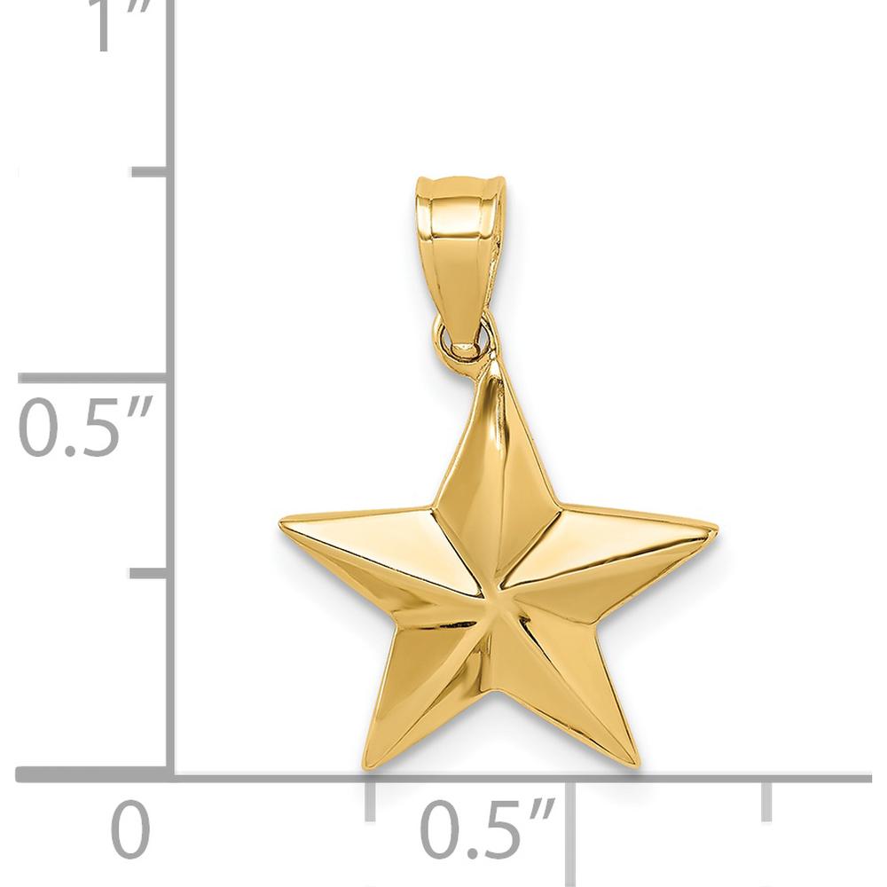 14K Yellow Gold Polished Star Pendant - Solid Design with Concave Profile by Oro Pregiato
