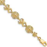14K Yellow Gold Polished Starfish and Sand Dollar 7" Bracelet - Ocean-Inspired Design by Oro Pregiato