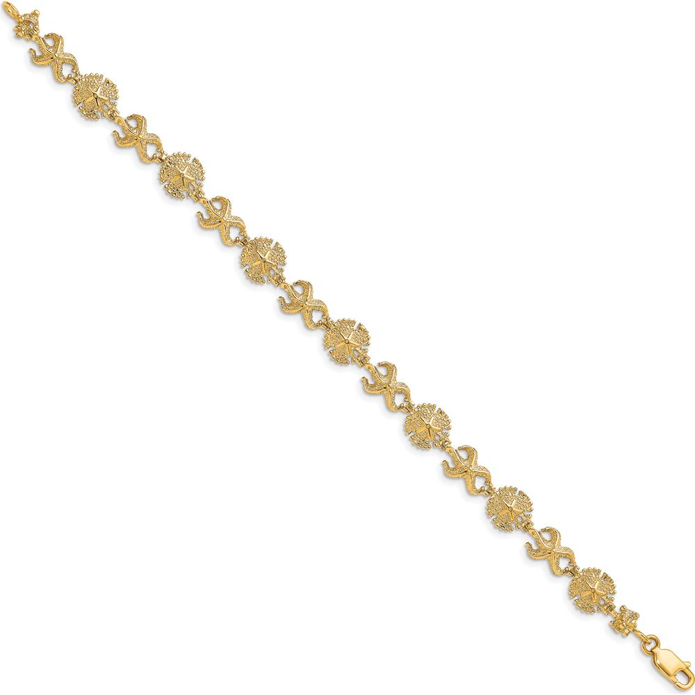 14K Yellow Gold Polished Starfish and Sand Dollar 7" Bracelet - Ocean-Inspired Design by Oro Pregiato