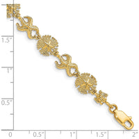 14K Yellow Gold Polished Starfish and Sand Dollar 7" Bracelet - Ocean-Inspired Design by Oro Pregiato