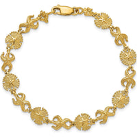 14K Yellow Gold Polished Starfish and Sand Dollar 7" Bracelet - Ocean-Inspired Design by Oro Pregiato