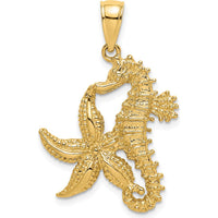 14K Yellow Gold Polished Starfish and Seahorse Pendant - 32mm by Oro Pregiato