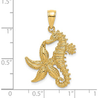 14K Yellow Gold Polished Starfish and Seahorse Pendant - 32mm by Oro Pregiato