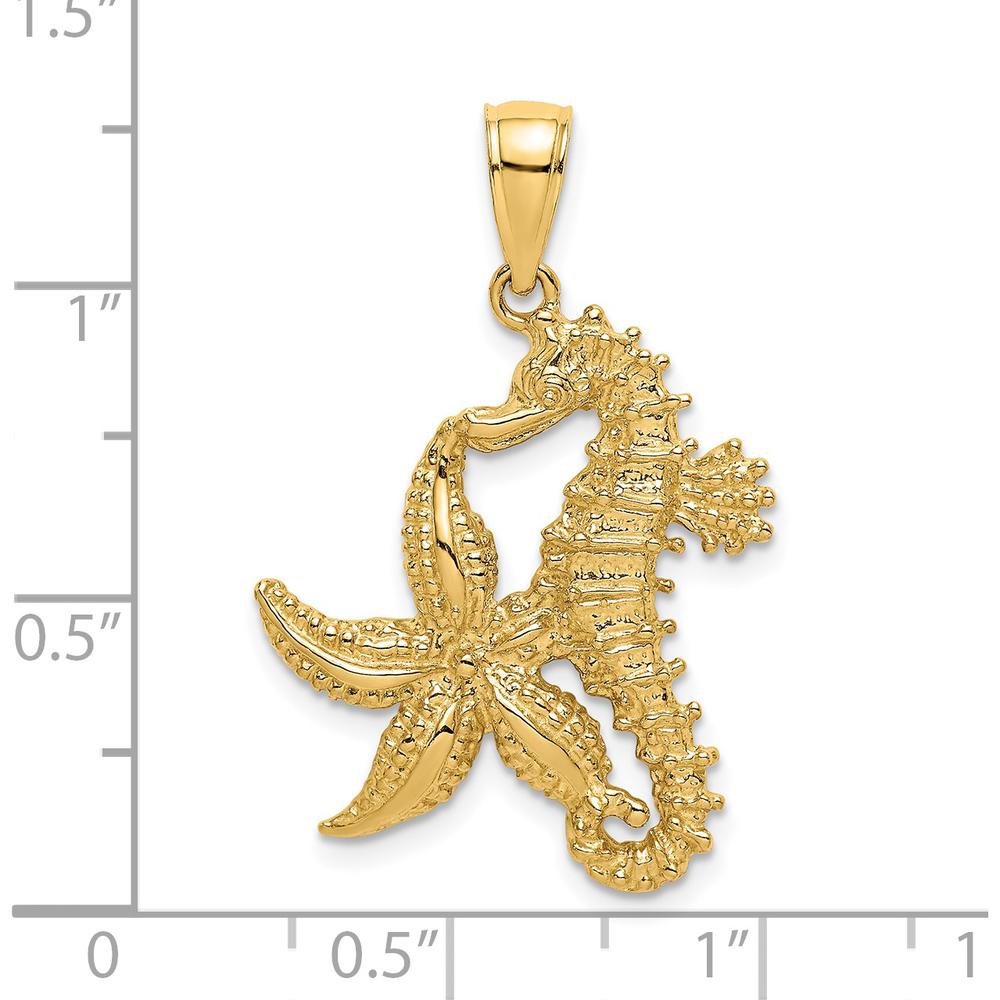 14K Yellow Gold Polished Starfish and Seahorse Pendant - 32mm by Oro Pregiato