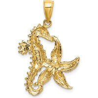 14K Yellow Gold Polished Starfish and Seahorse Pendant - 32mm by Oro Pregiato