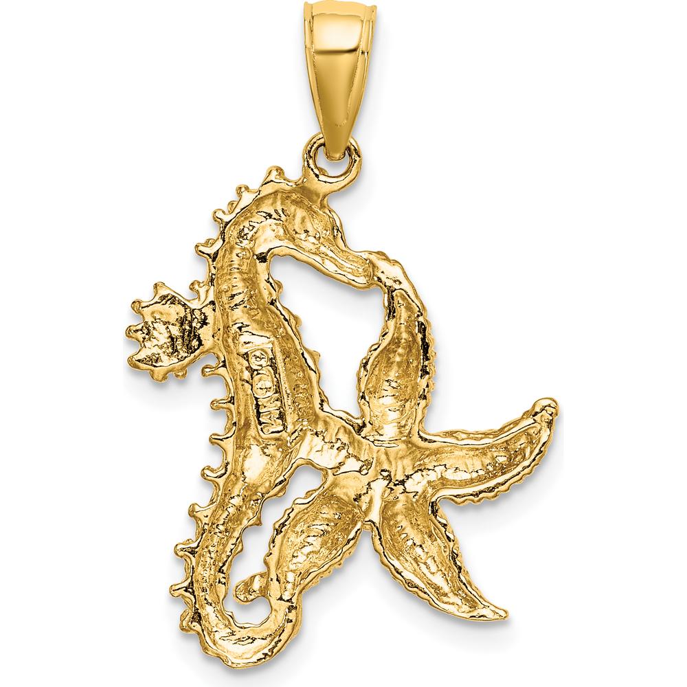 14K Yellow Gold Polished Starfish and Seahorse Pendant - 32mm by Oro Pregiato
