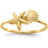 14K Yellow Gold Polished Starfish & Shell Themed Ring by Oro Pregiato