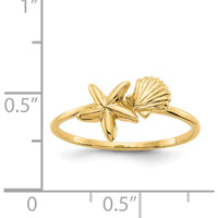 14K Yellow Gold Polished Starfish & Shell Themed Ring by Oro Pregiato