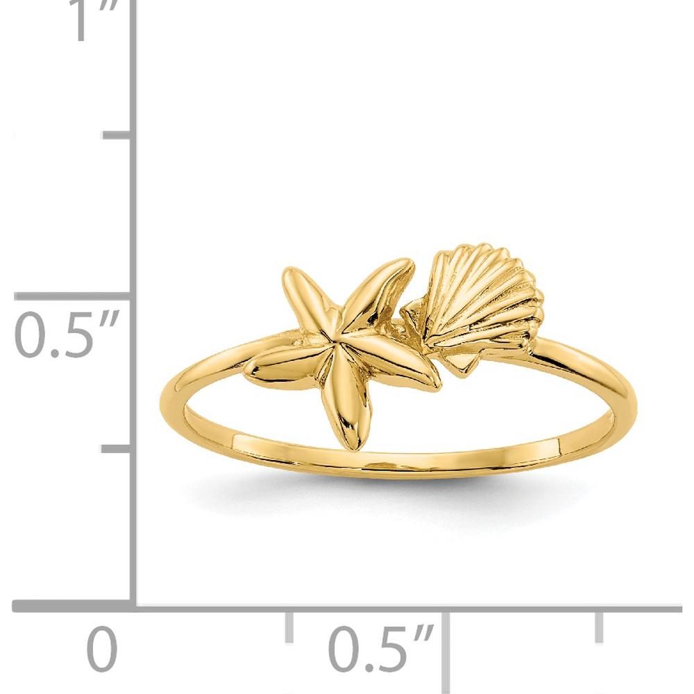 14K Yellow Gold Polished Starfish & Shell Themed Ring by Oro Pregiato