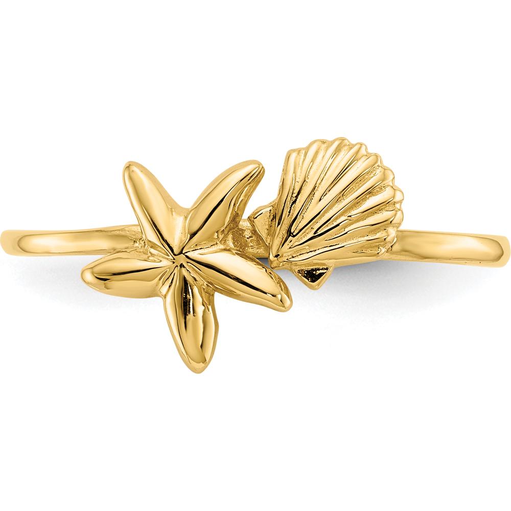 14K Yellow Gold Polished Starfish & Shell Themed Ring by Oro Pregiato