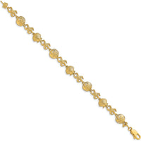 14K Yellow Gold Polished Starfish, Shell, and Sand Dollar 7" Bracelet - Beach Themed Motif with Textured Elements by Oro Pregiato