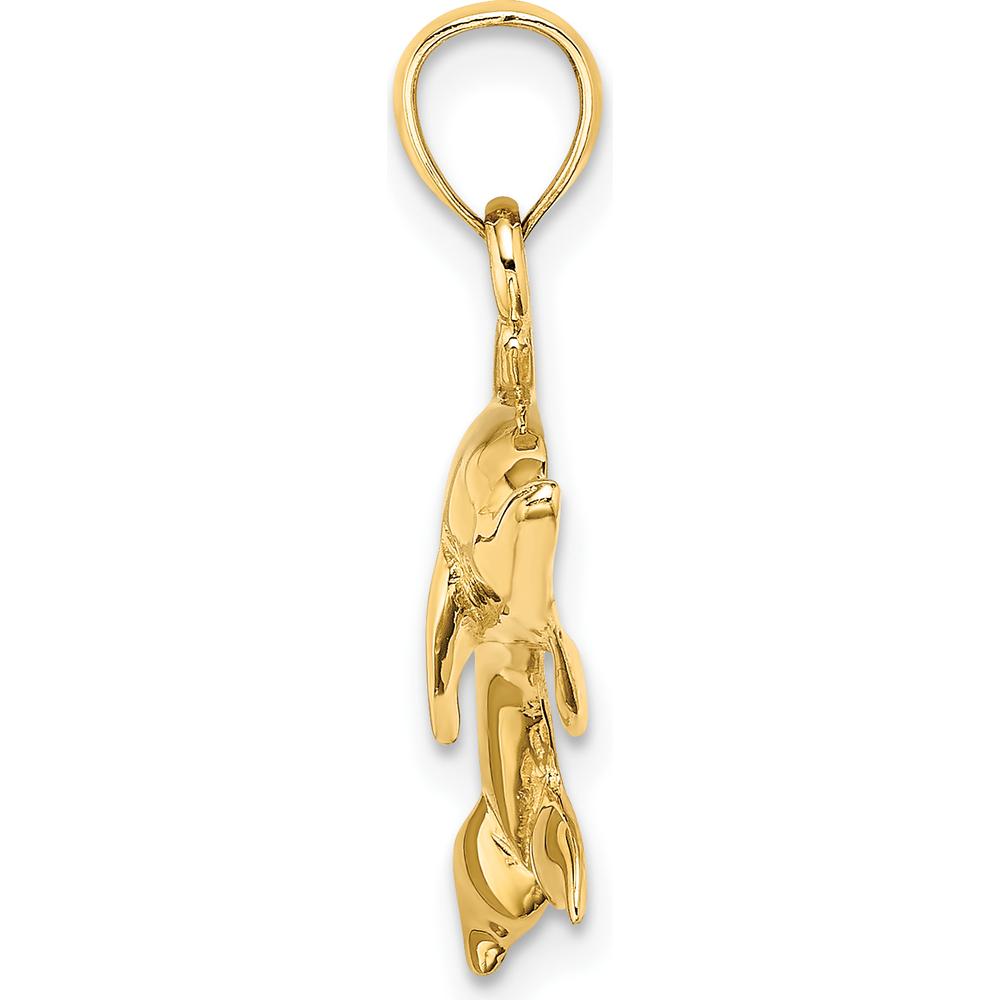 14K Yellow Gold Polished Swimming Dolphin Charm - 25mm Length by Oro Pregiato