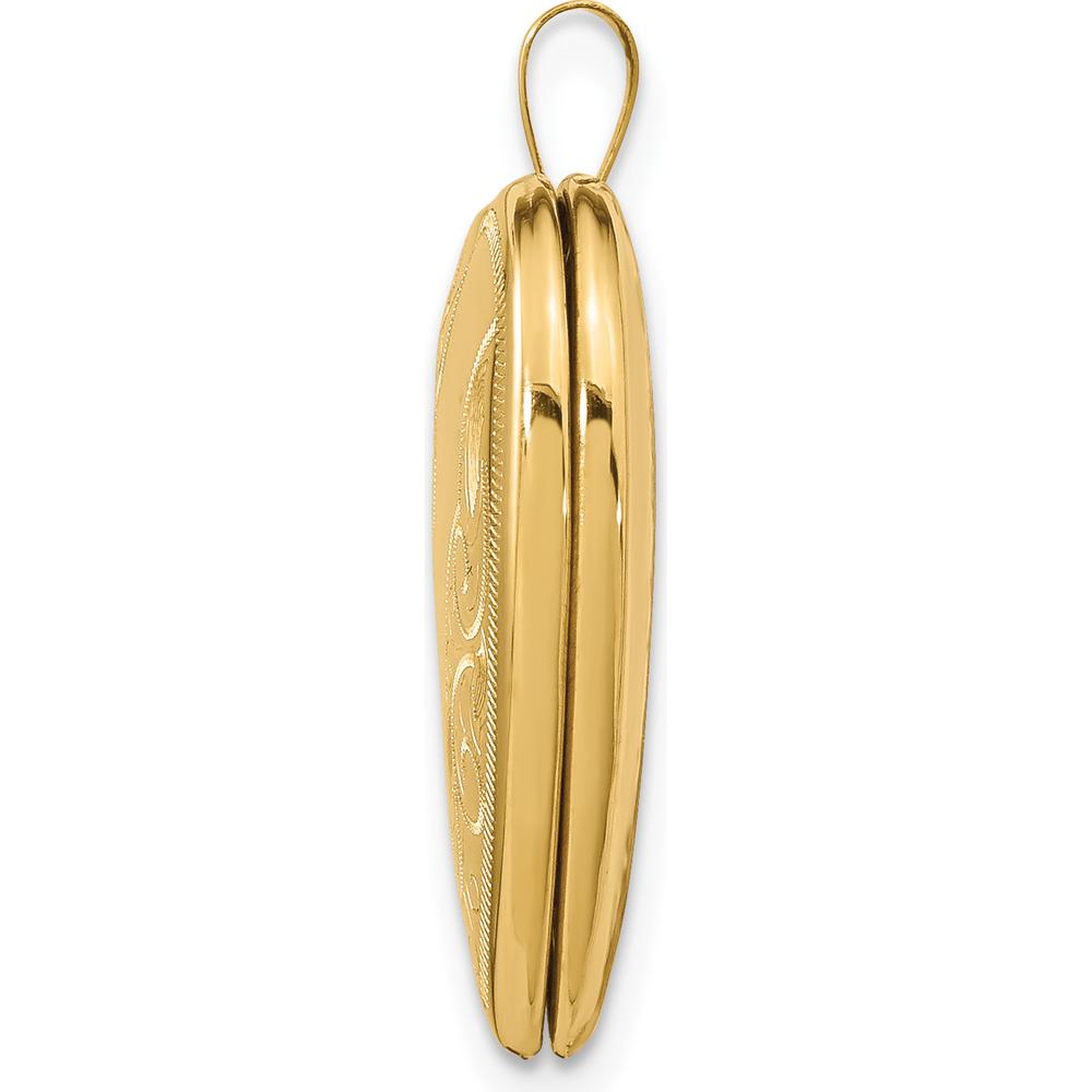 14K Yellow Gold Polished Swirl Design Heart Locket Pendant - Engravable and Holds 2 Photos by Monteluci Fine Jewelry