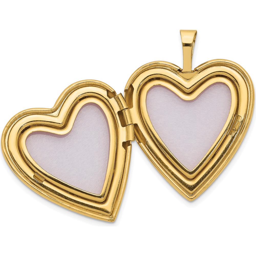 14K Yellow Gold Polished Swirl Design Heart Locket Pendant - Engravable and Holds 2 Photos by Monteluci Fine Jewelry
