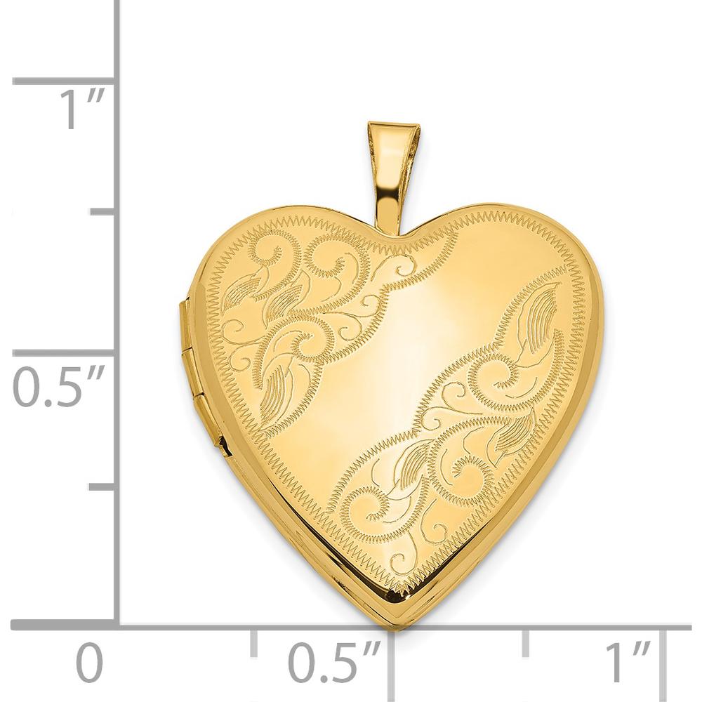 14K Yellow Gold Polished Swirl Design Heart Locket Pendant - Engravable and Holds 2 Photos by Monteluci Fine Jewelry
