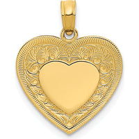 14K Yellow Gold Polished Swirled Border Engravable Heart Pendant by Oro Pregiato