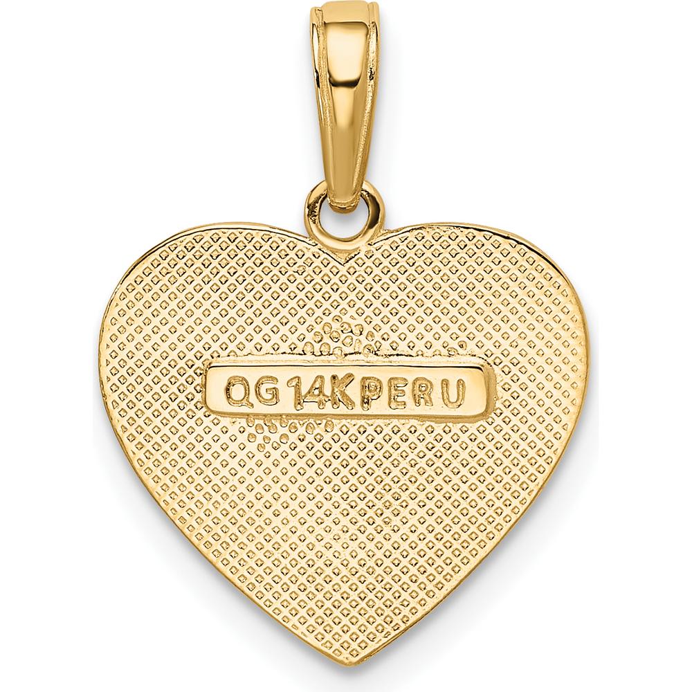 14K Yellow Gold Polished Swirled Border Engravable Heart Pendant by Oro Pregiato