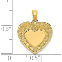 14K Yellow Gold Polished Swirled Border Engravable Heart Pendant by Oro Pregiato