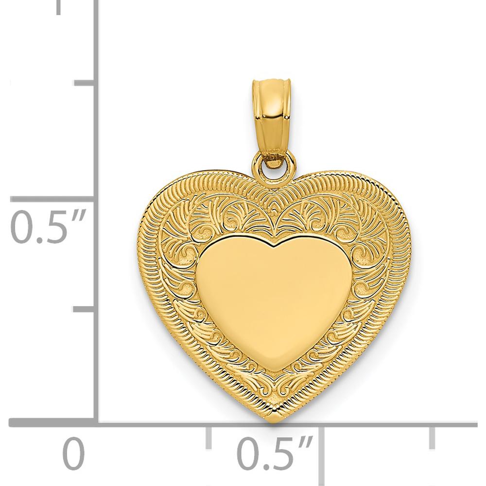 14K Yellow Gold Polished Swirled Border Engravable Heart Pendant by Oro Pregiato