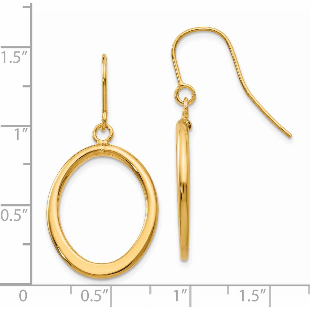 14K Yellow Gold Polished Tapered Flat Oval Dangle Earrings - 40mm Length by Oro Pregiato
