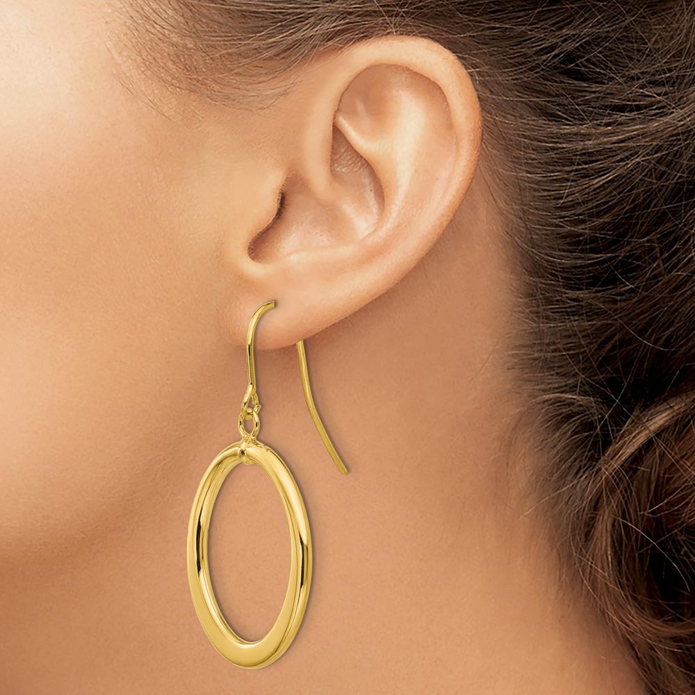 14K Yellow Gold Polished Tapered Flat Oval Dangle Earrings - 40mm Length by Oro Pregiato