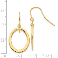 14K Yellow Gold Polished Tapered Flat Oval Dangle Earrings - 40mm Length by Oro Pregiato