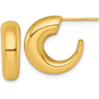14K Yellow Gold Polished Tapered Hollow C-Hoop Post Earrings - 17.8mm Width by 0