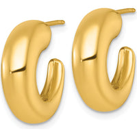 14K Yellow Gold Polished Tapered Hollow C-Hoop Post Earrings - 17.8mm Width by 0
