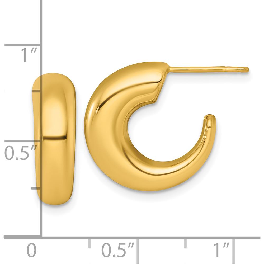 14K Yellow Gold Polished Tapered Hollow C-Hoop Post Earrings - 17.8mm Width by 0