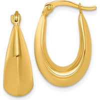 14K Yellow Gold Polished Tapered Hollow Hoop Earrings - 14mm Length, 7.5mm Thickness by 0
