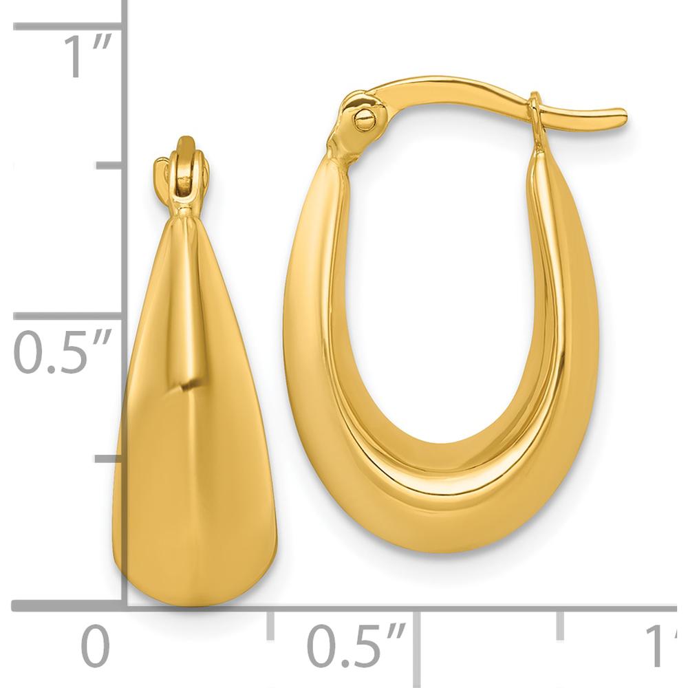 14K Yellow Gold Polished Tapered Hollow Hoop Earrings - 14mm Length, 7.5mm Thickness by 0