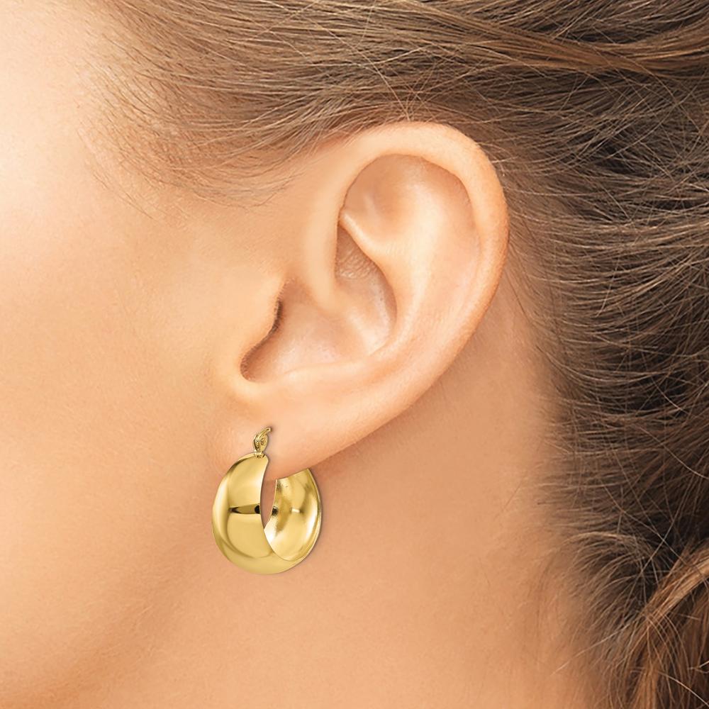 14K Yellow Gold Polished Tapered Hoop Earrings - 23mm Length by Oro Pregiato