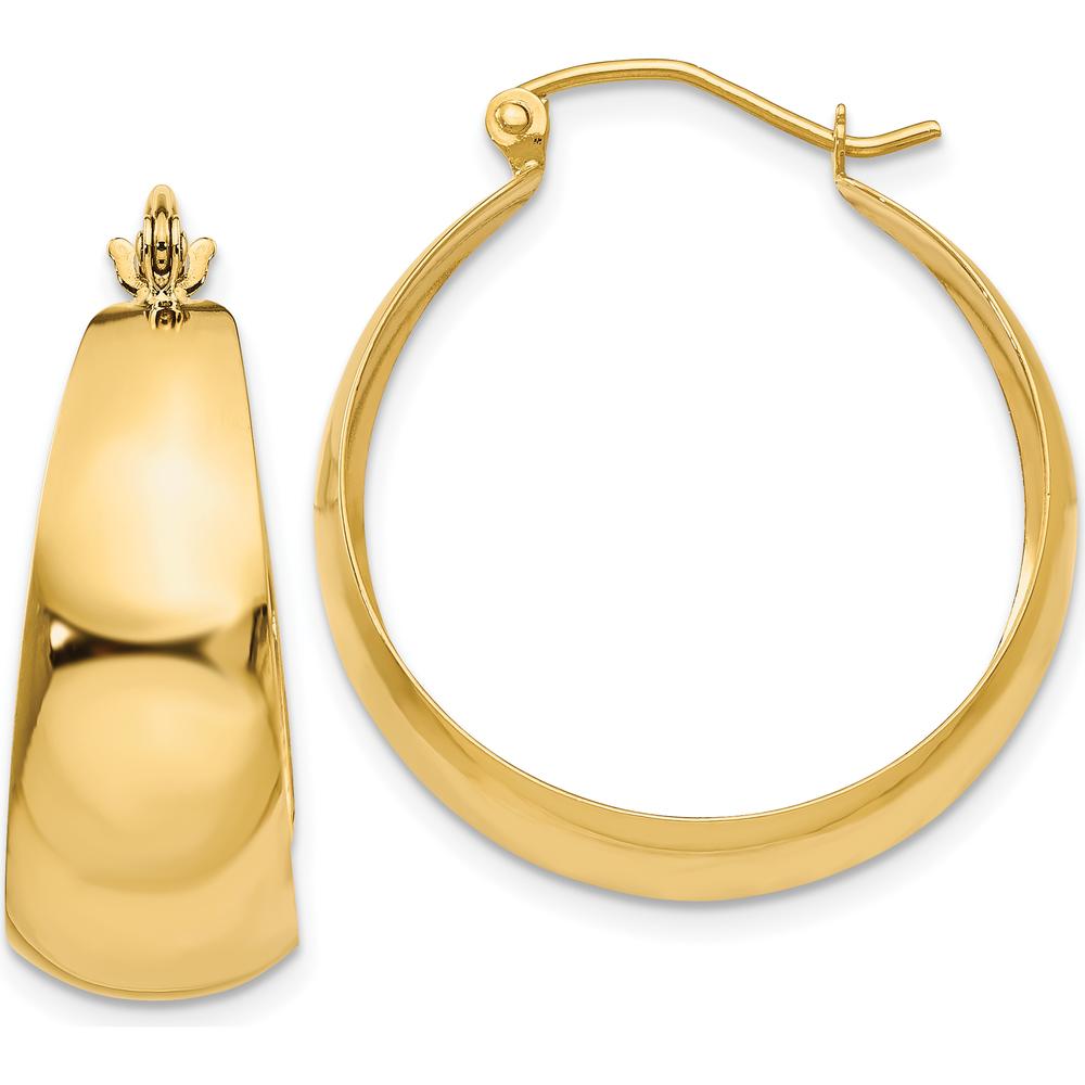 14K Yellow Gold Polished Tapered Hoop Earrings - 28mm Length, 10.5mm Thickness by Oro Pregiato