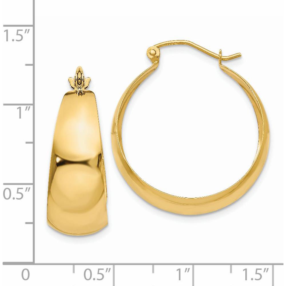 14K Yellow Gold Polished Tapered Hoop Earrings - 28mm Length, 10.5mm Thickness by Oro Pregiato