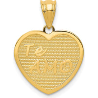 14K Yellow Gold Polished "Te Amo" Heart Pendant - Textured Solid Charm by Oro Pregiato