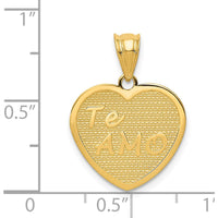 14K Yellow Gold Polished "Te Amo" Heart Pendant - Textured Solid Charm by Oro Pregiato