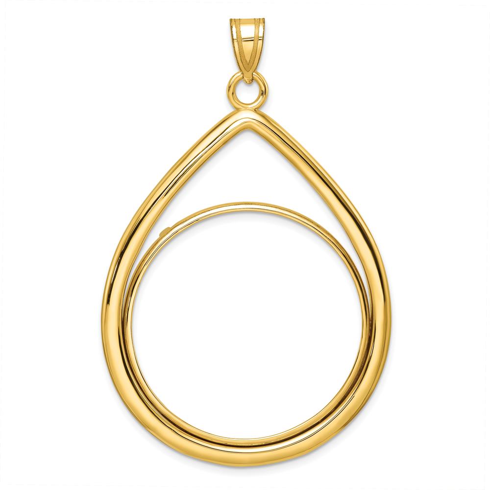 14K Yellow Gold Polished Teardrop Coin Bezel Pendant - Holds 1 oz. Panda Coin by Numis Coin Jewelry