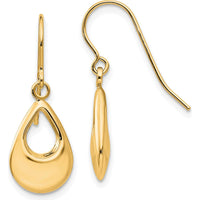 14K Yellow Gold Polished Teardrop Dangle Earrings - Lightweight Hollow Design by 0