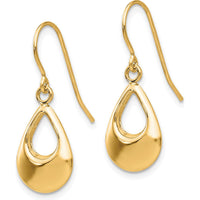 14K Yellow Gold Polished Teardrop Dangle Earrings - Lightweight Hollow Design by 0