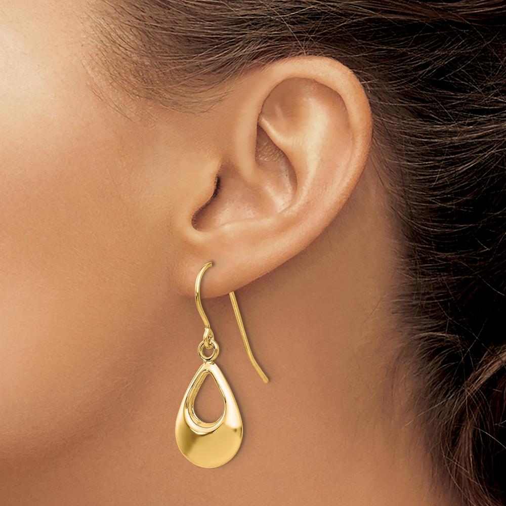 14K Yellow Gold Polished Teardrop Dangle Earrings - Lightweight Hollow Design by 0