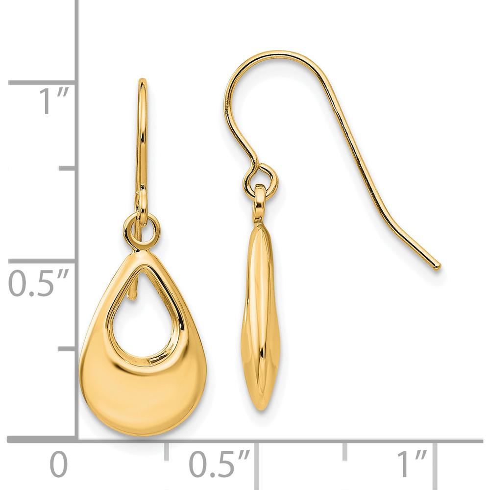 14K Yellow Gold Polished Teardrop Dangle Earrings - Lightweight Hollow Design by 0