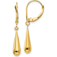 14K Yellow Gold Polished Teardrop Dangle Leverback Earrings by Madi K