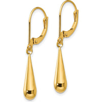 14K Yellow Gold Polished Teardrop Dangle Leverback Earrings by Madi K