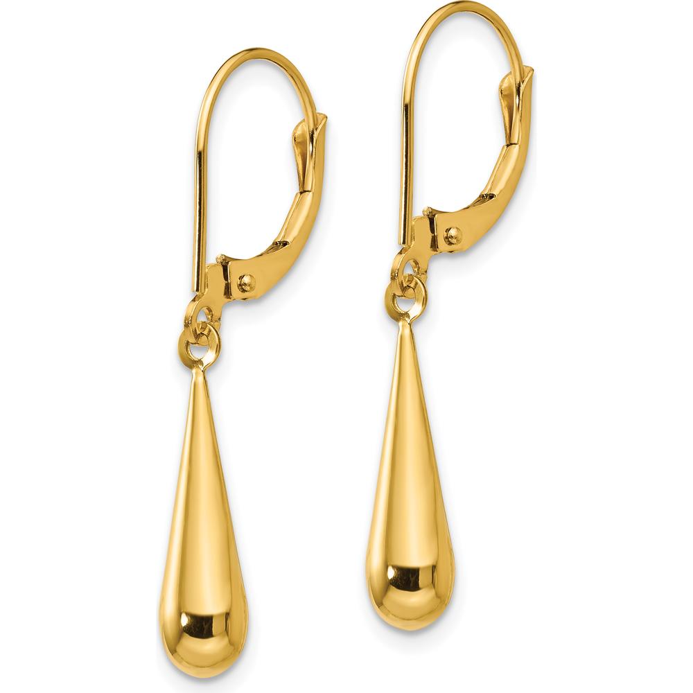 14K Yellow Gold Polished Teardrop Dangle Leverback Earrings by Madi K