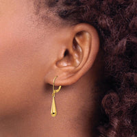 14K Yellow Gold Polished Teardrop Dangle Leverback Earrings by Madi K