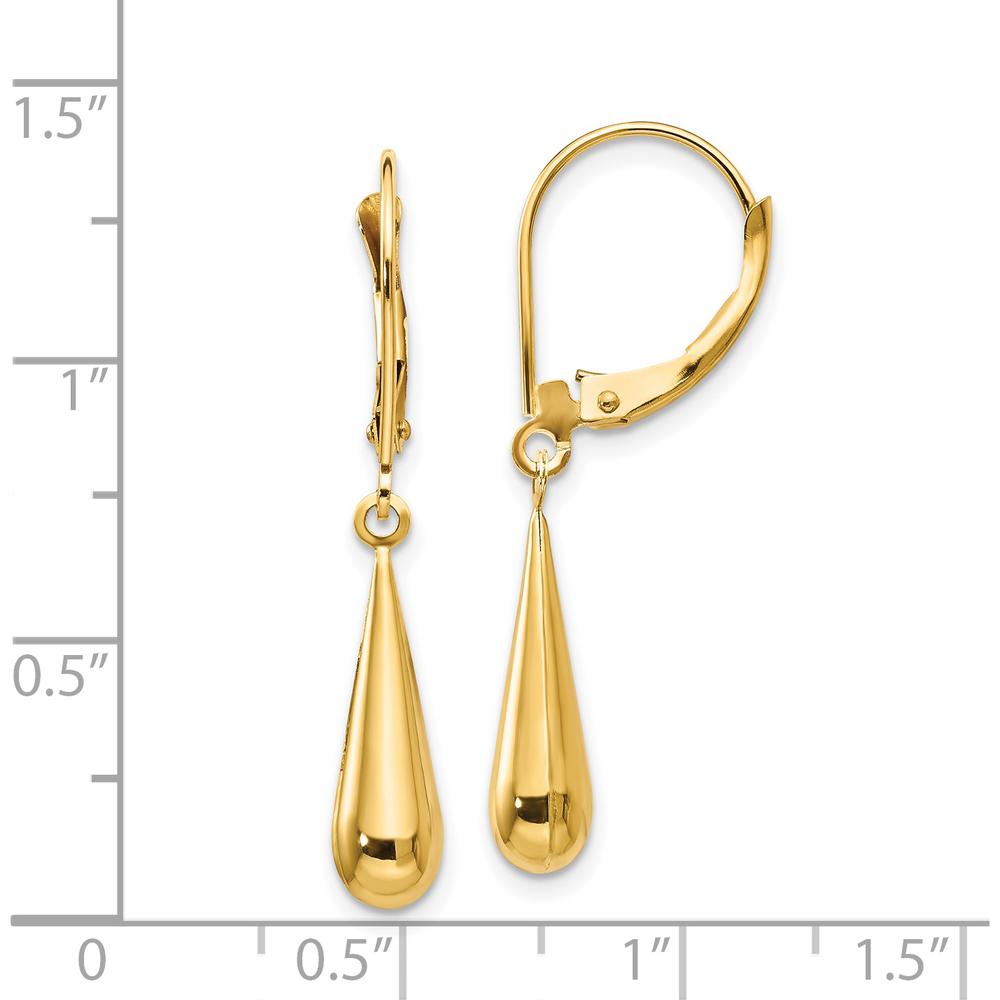 14K Yellow Gold Polished Teardrop Dangle Leverback Earrings by Madi K