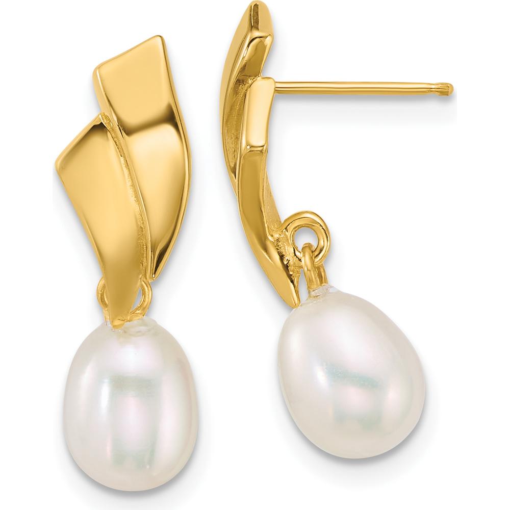 14K Yellow Gold Polished Teardrop Freshwater Cultured Pearl Dangle Earrings - 5-7mm Pearls by Monteluci Fine Jewelry